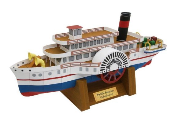 Maquete de papel papercraft barco de rodas de pás laterais