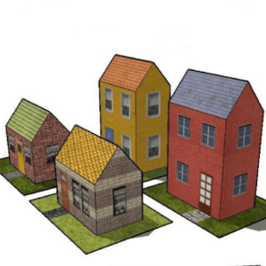 Papercraft / maquete de papel de 2 casas e 2 prédios simples