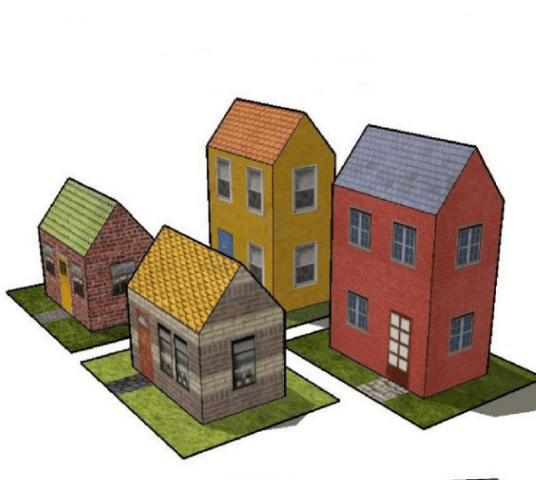 Papercraft / maquete de papel de 2 casas e 2 prédios simples