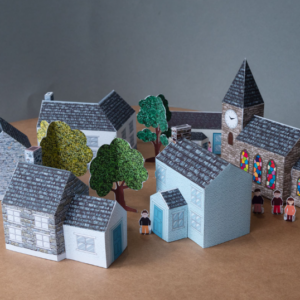 Papercraft / maquete de papel de uma cidade rural - escala média