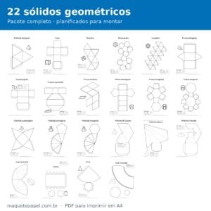 22 sólidos geométricos planificados para imprimir e montar