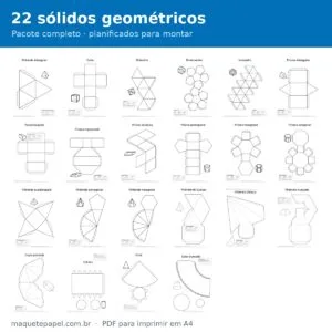 22 sólidos geométricos planificados para imprimir e montar