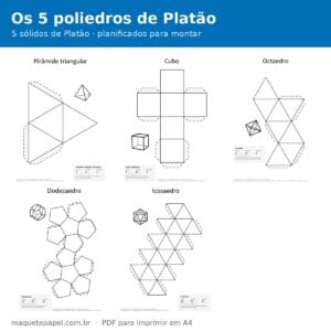 Os cinco poliedros de Platão planificados para montar