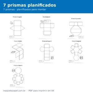 Sete prismas planificados para imprimir e montar